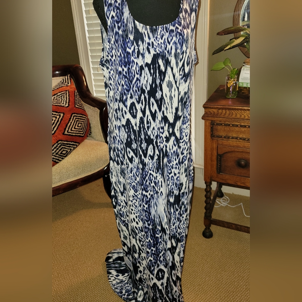 Kim Rogers Blue and White Animal Print Maxi Dress
